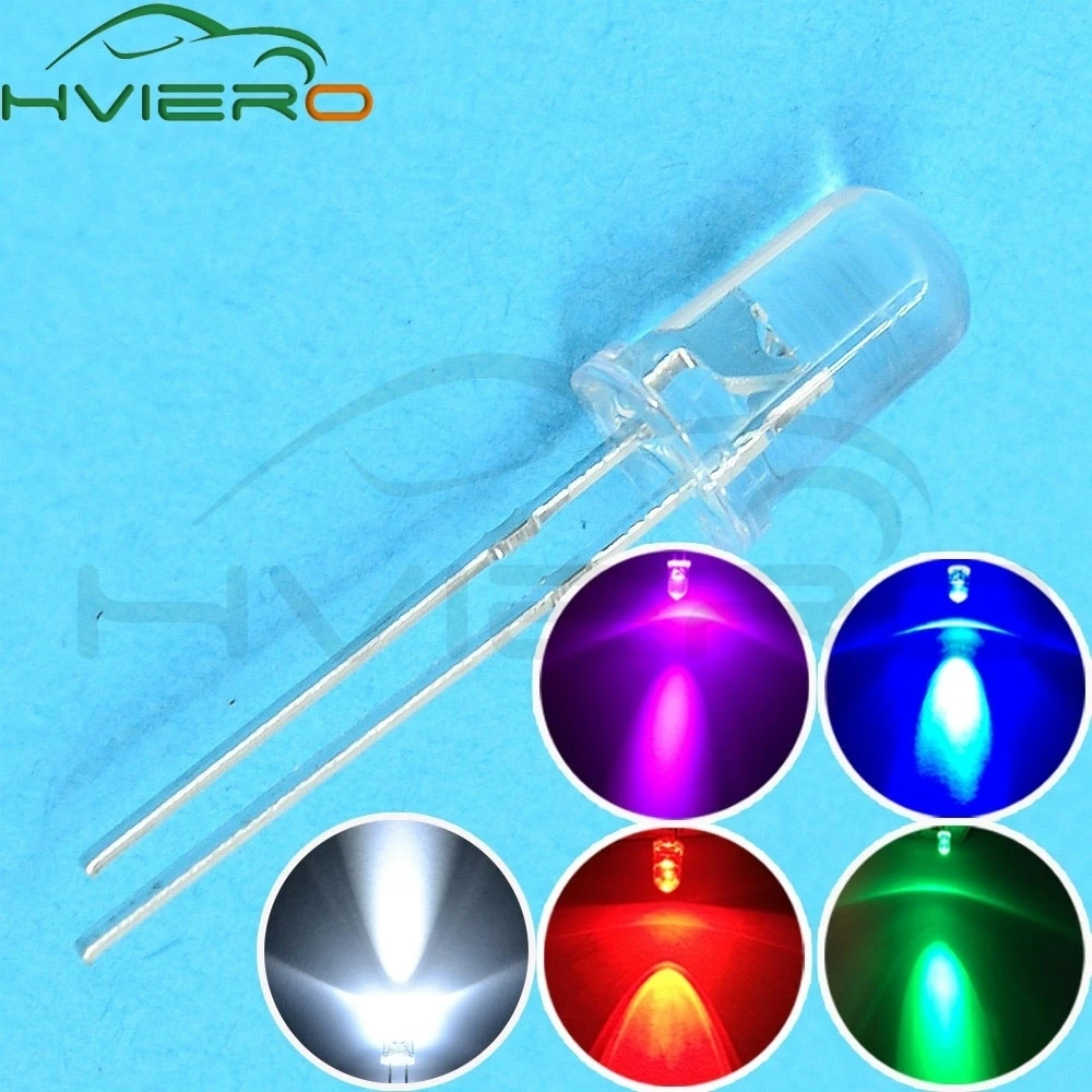 Lot de 500 Diodes électroluminescentes, rondes, 5mm, blanc, bleu, jaune ...