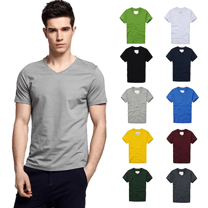 Однотонные повседневные мужские футболки, летние новые мужские футболки с v-образным вырезом и коротким рукавом, мужские модные тренды, Мужская футболка для фитнеса