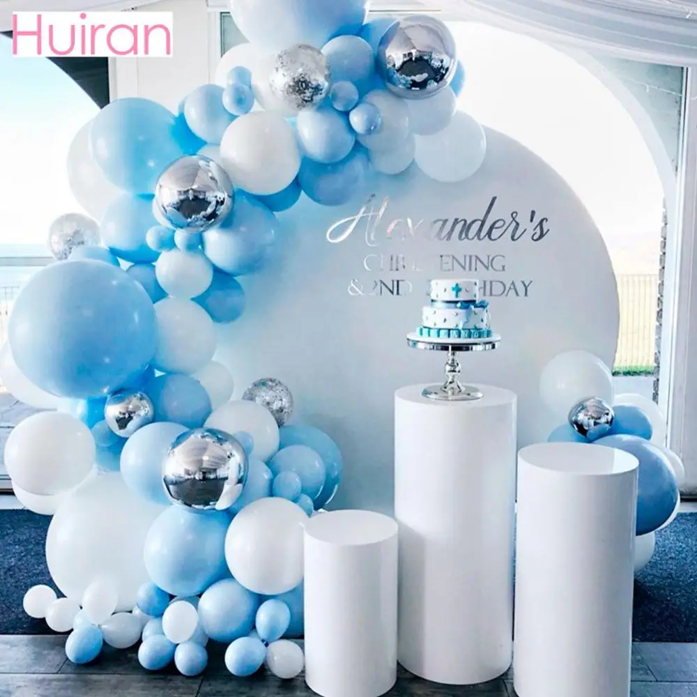 Arco de macarrón de color azul para fiesta de cumpleaños, decoración de