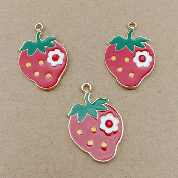 

10pcs 21x31mm strawberry charm enamel charm for jewelry making and crafting fashion earring charm necklace pendant