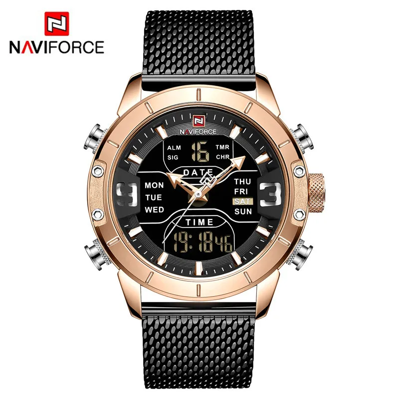 RoseGold Black NAVIFORCE мужские часы брендовые модные спортивные часы мужские водонепроницаемые кварцевые цифровые часы Военные Наручные часы 9153 Relogio Masculino - Цвет: RoseGold Black