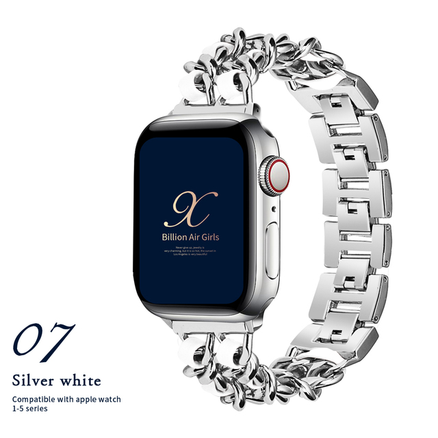 for Apple Watch6 5 4 40mm 44mm Watchband Stainless Steel Chain With Leather Bracelet Strap  for iwatch Series3 2 738mm 42mm