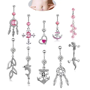 

10 Paper Set Umbilical Ring Group Combine House Lizard Leaf Pearl Navel Ring Navel Button The Umbilicus Nail Mixed Loading