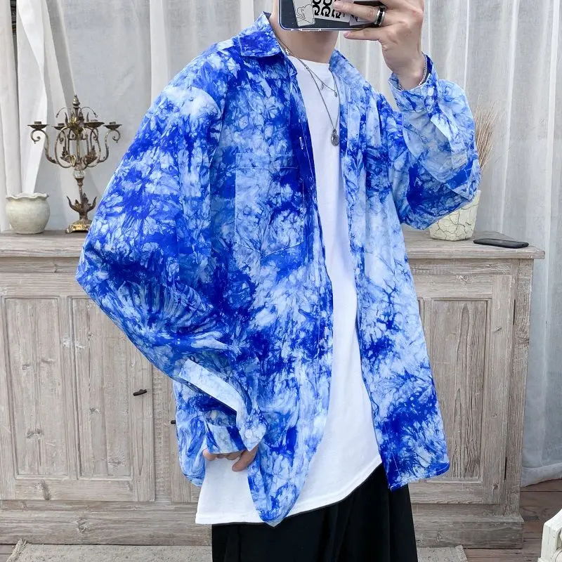 

Spring Summer Tie-dye Shirt Men's Fashion Casual Thin Casual Shirt Men Streetwear Wild Loose Long-sleeved Shirts Mens M-2XL