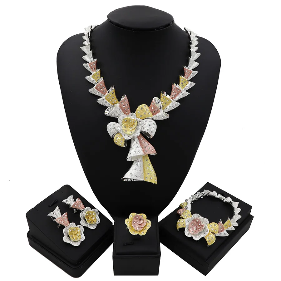 

TSROUND Colorful Pendant with Spiral Flower 4PCS African Dubai Indian Jewelry Sets For Women Fashion Party Wedding CZ Jewellery