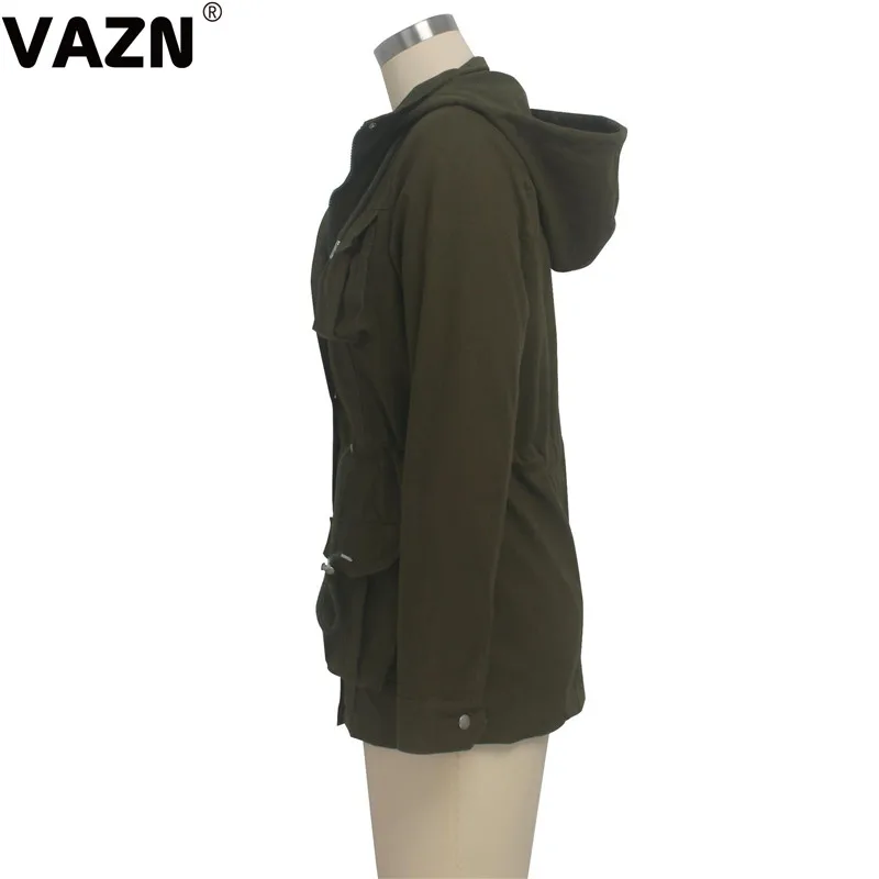 VAZN, шикарный товар, осень, сексуальная леди, 2 дизайна, зеленые пальто, длинный рукав, с капюшоном, на молнии, с карманами, верхняя одежда для молодых девушек, крутые пальто