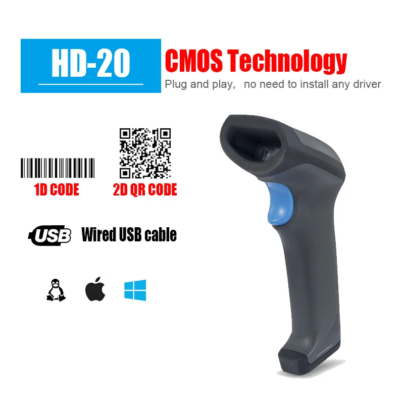 Handheld Wired USB Wireless Bluetooth Barcode Scanner 1D 2D QR PDF417 Bar Code Reader for IOS Android Ipad Computer POS Terminal cam scanner Scanners