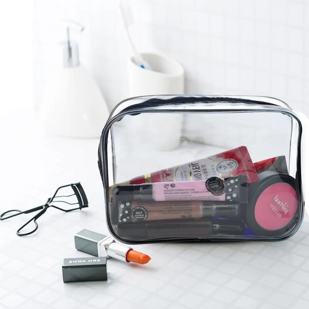 Wobe 2 Pack Portable Clear Makeup Bag Zipper Waterproof Cosmetics Bag Transparent T