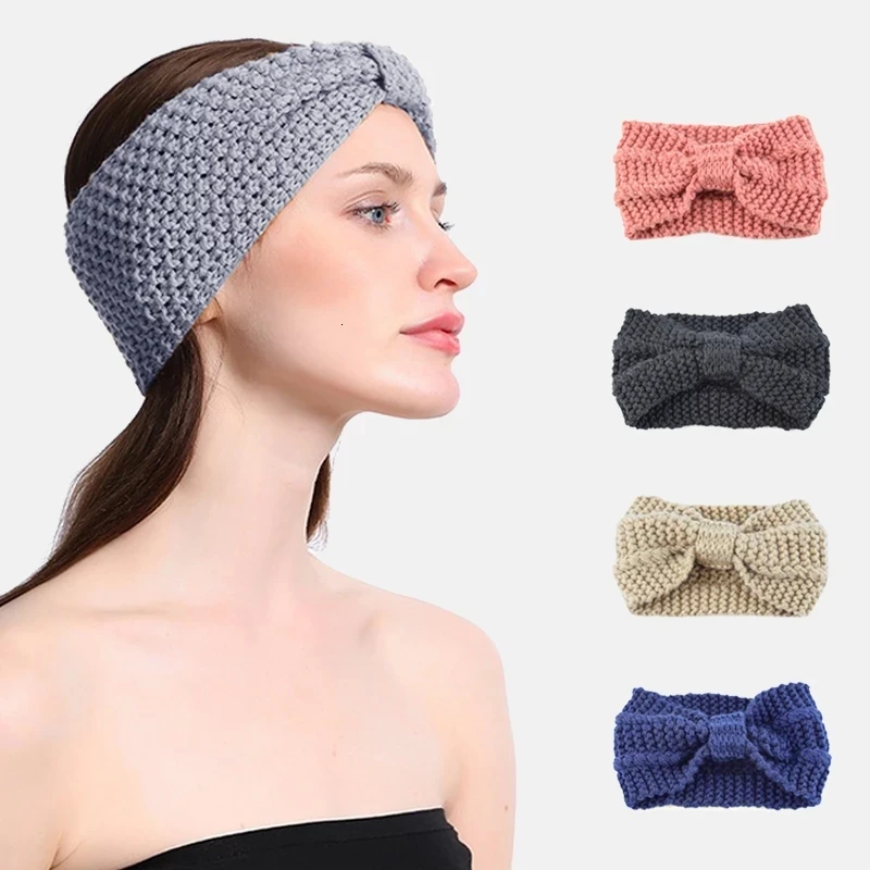

Lady Turban Girl Bow Crochet Elastic Hair Band Women Winter Knitted Headband Soft Wide Stretch Headwrap Warm Hair Accessories