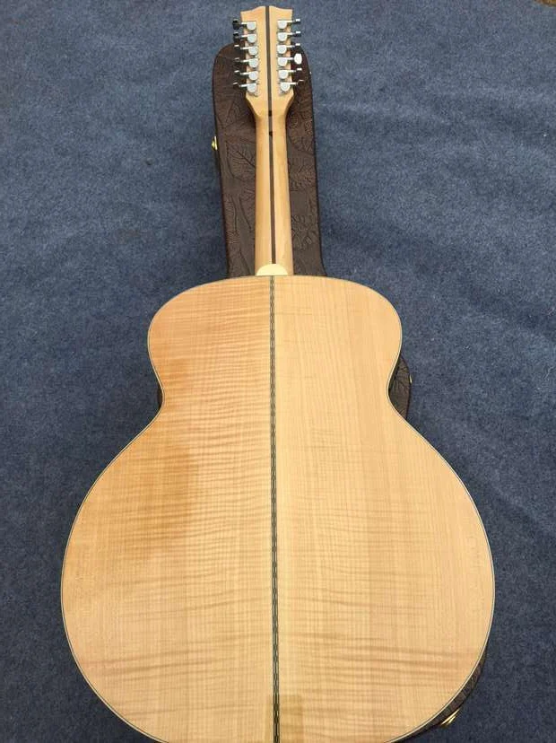 

free shipping upgrade 12 strings natural jumbo guitar flame maple solid spruce 43 inches 12 string acoustic electric guitar