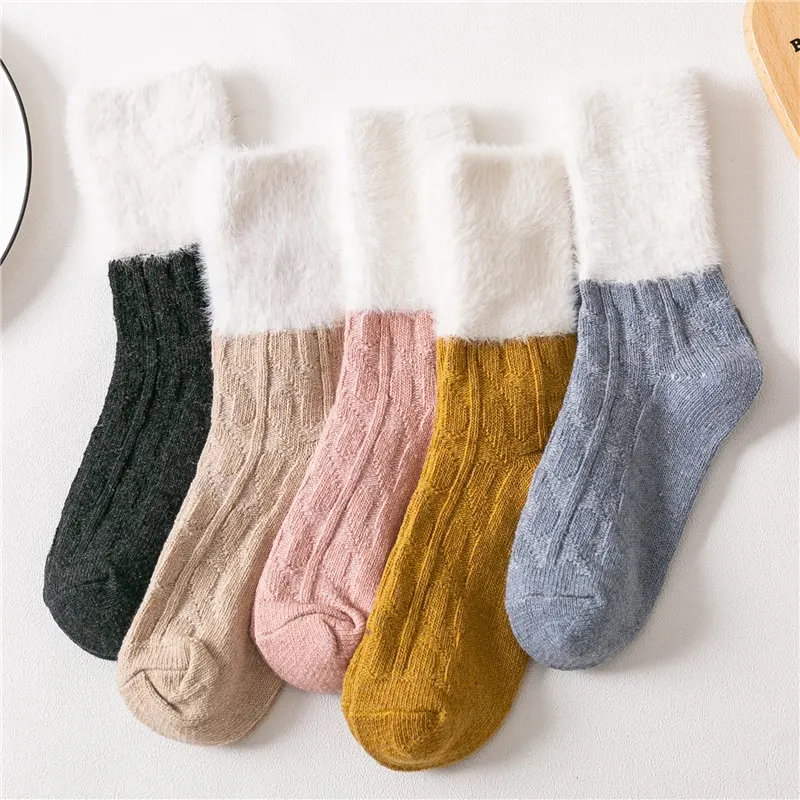 Новые модные теплые зимние мягкие бархатные плотные носки с узором в виде Твиста новогодние подарочные носки ярких цветов 5 пар/лот - Цвет: 3