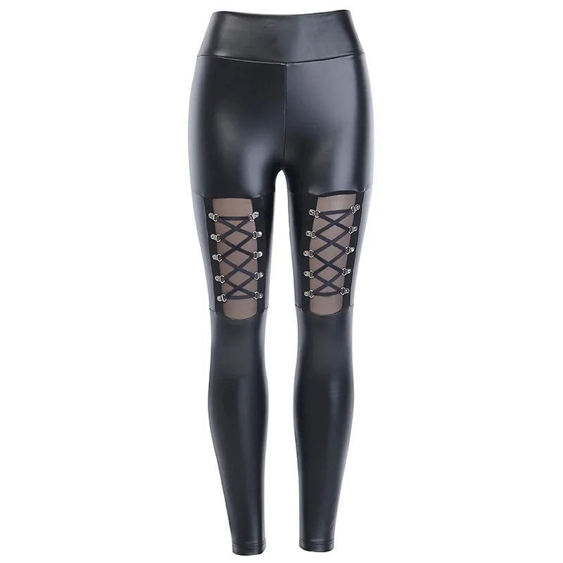 

2019 Elastic Waist Mid-Waist Skinny Trousers Spring And Autumn Hip Hop Ms. Fashion Slim Vertical Hollow Out Women Pencil Pants