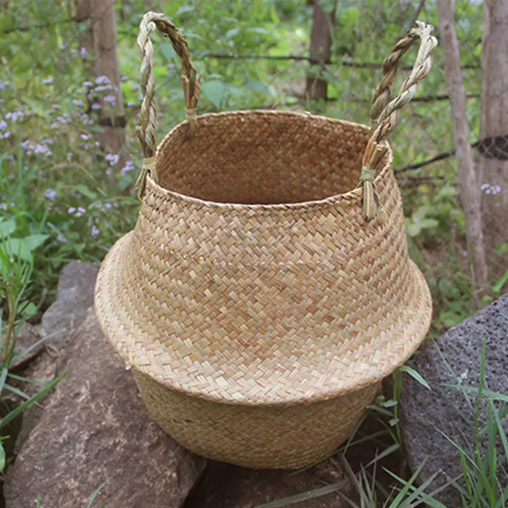 Nordic Folding Flowerpot Seaweed Hand-Woven Rattan Flower Basket Flower Arrangement Storage Decorative Flower Pot
