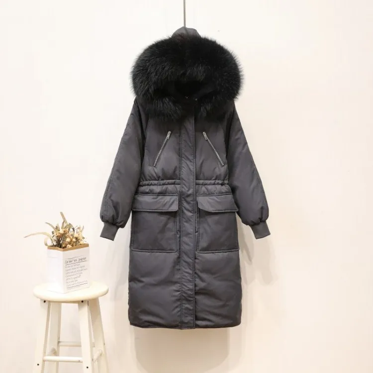 Скидка сезон распродажа Южная Корея Dongdaemun пуховик женский средней длины утолщение большой меховой воротник приталенное пальто корейский