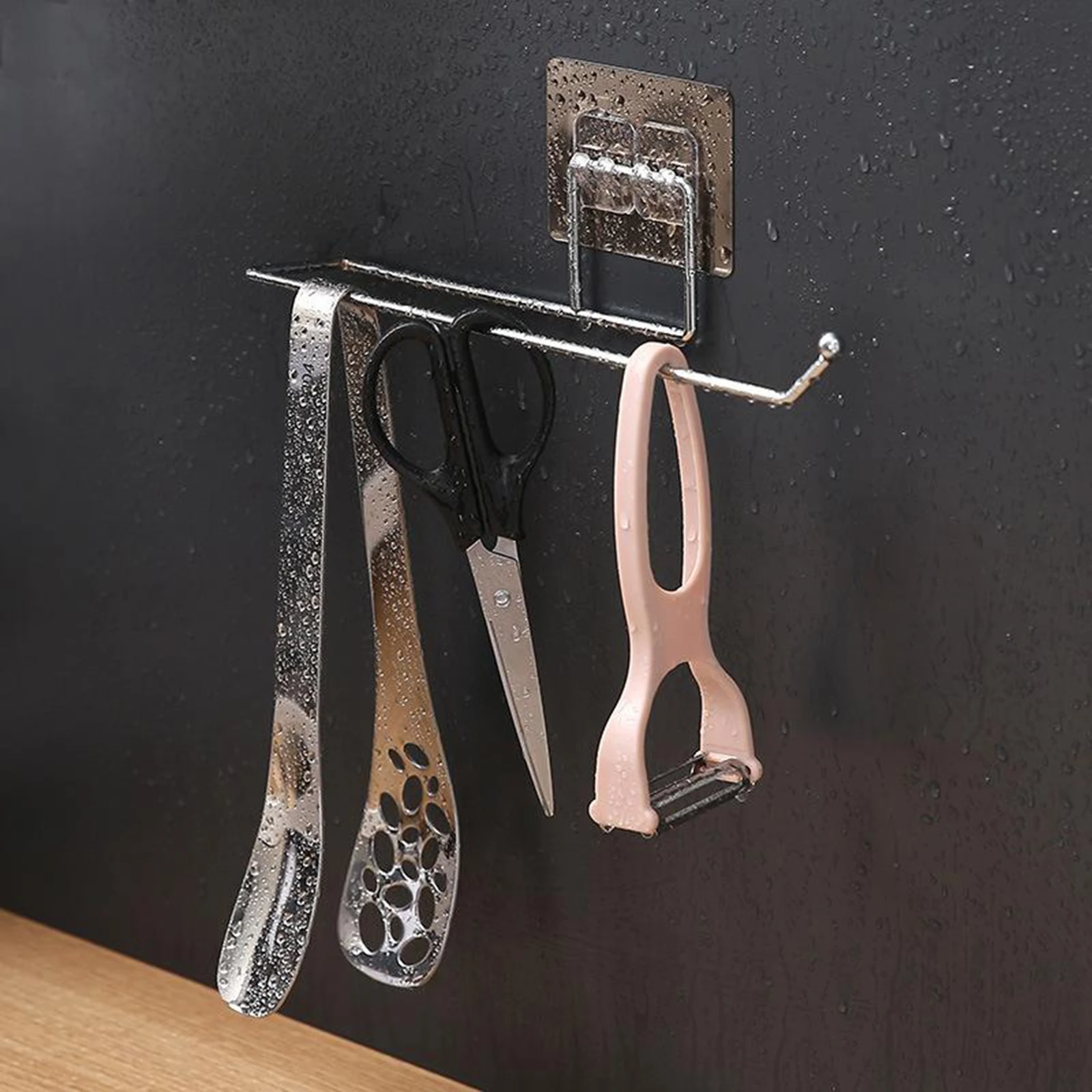 Toilet Paper Towel Holder Rustproof Self Adhesive Wall Mount Under Cabinet