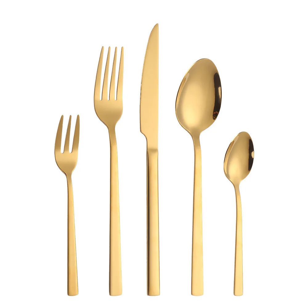 Gold Cutlery Set Stainless Steel Gold Tableware Fork Knives Spoons Dinnerware Set Stainless Steel Cutlery Complete with Tea Fork