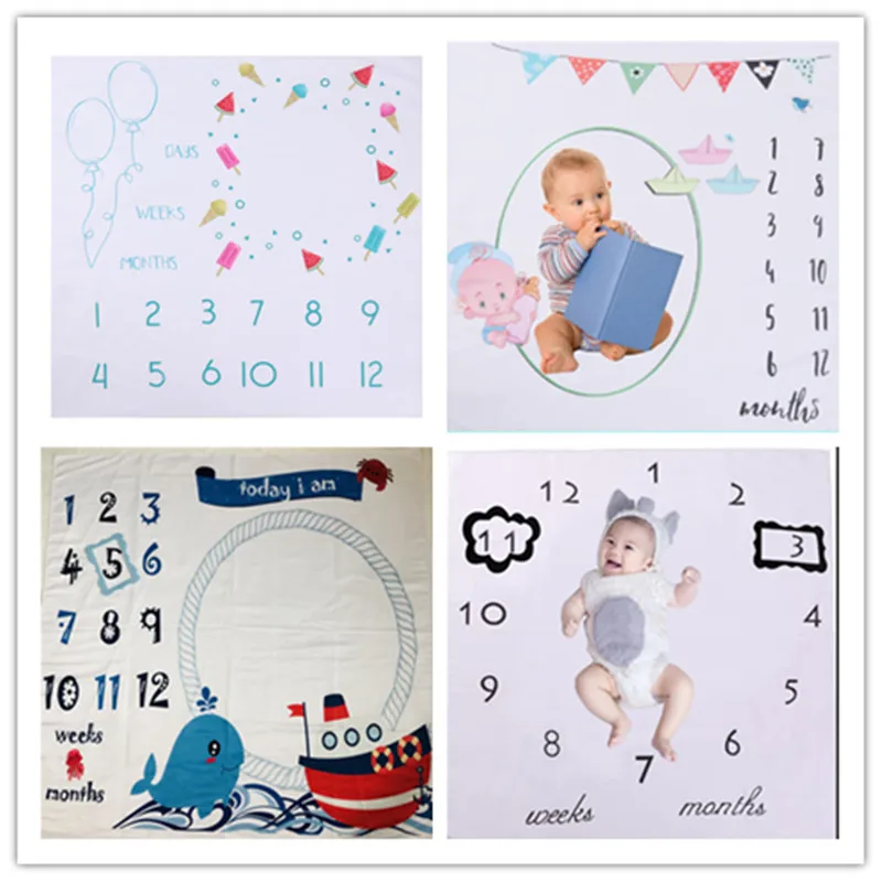

Baby Monthly Record Growth Milestone Blanket Cute Animal Pattern Photography Props Photo Creative Background Cloth Infant Gift