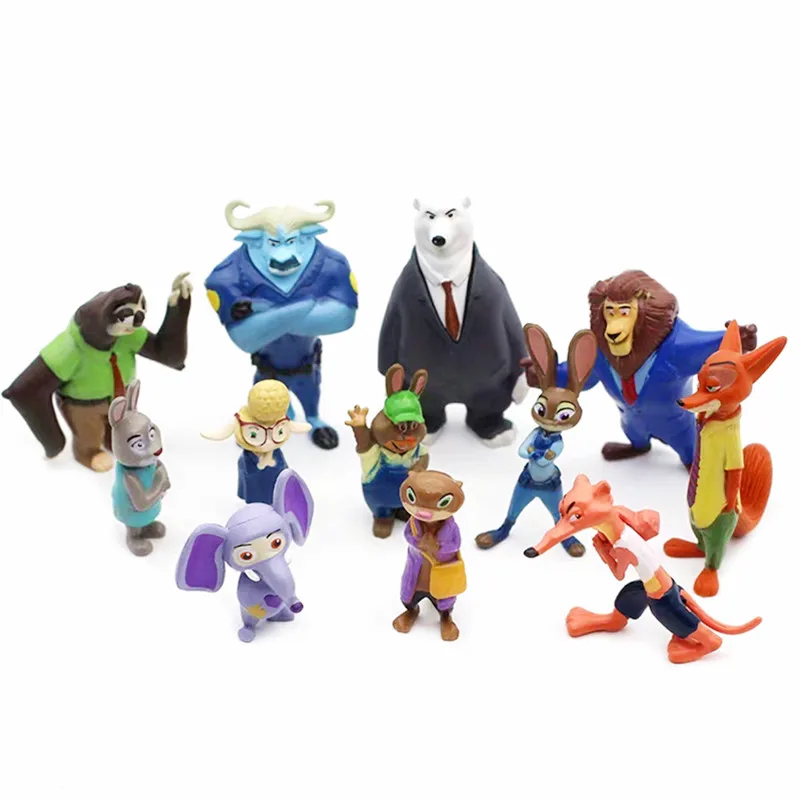 

12Pcs/Set Disney Pixar Zootopia Popular Cartoon Anime Action Figure Nick Fox Judy toy model Children's birthday toy gifts