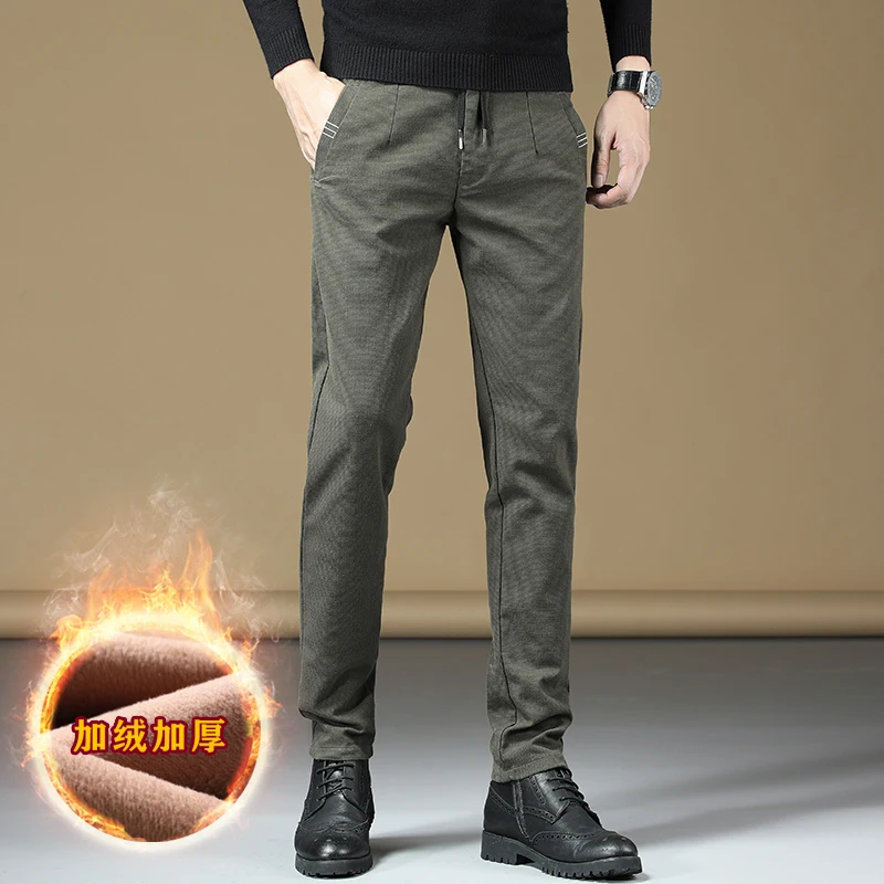 

2023 Men's new Fashion Brand High Quality Cashmere Trousers Men Winter Plus Velvet Thick Warm Men's All-Match denim casual pants