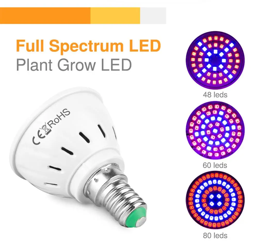 Фитолампы E27 светодиодные лампы полного спектра для выращивания растений, лампы светодиодные GU10 B22 E14 для теплиц