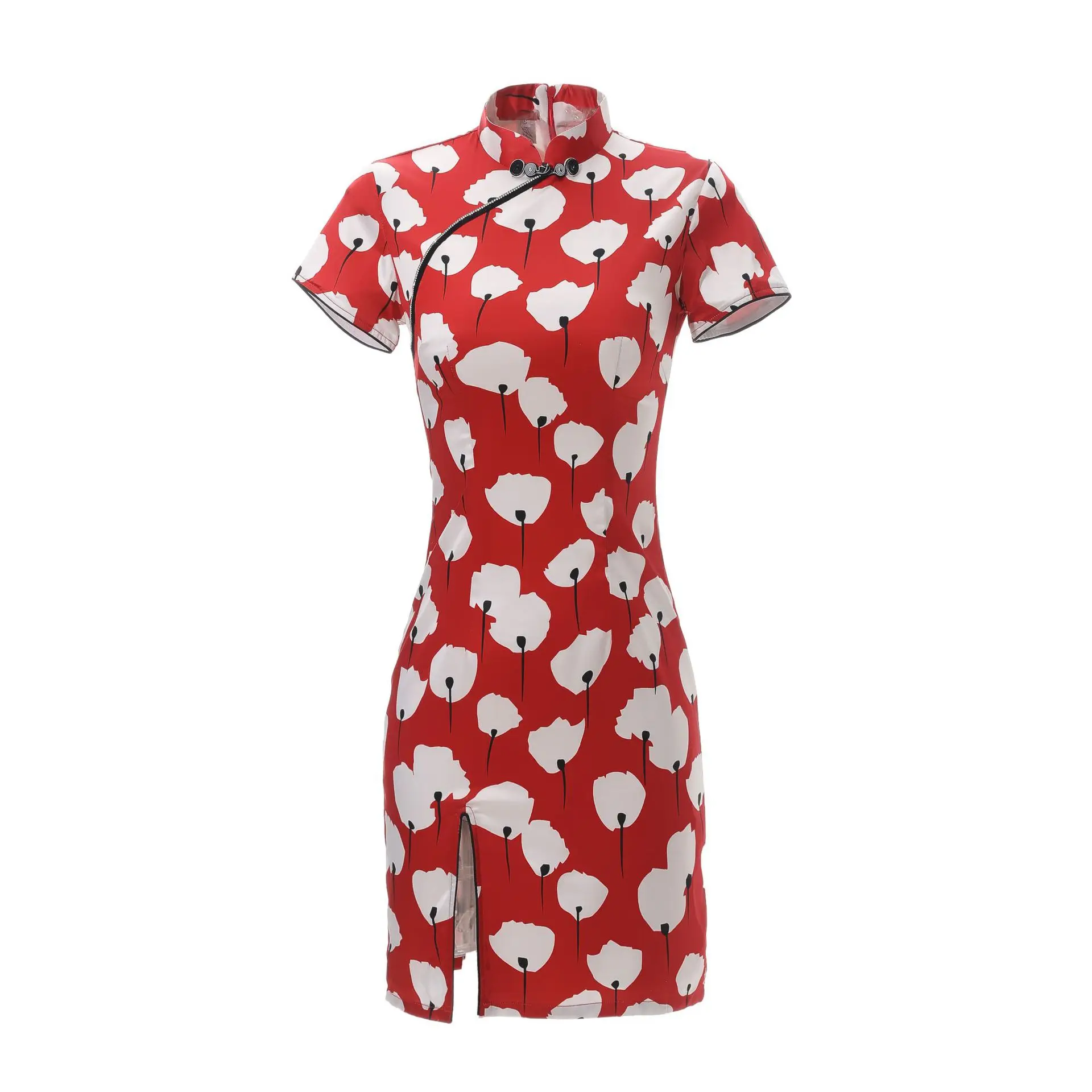Летние новые элегантные женские шелковые платья Qipao с принтом и стоячим воротником, повседневные платья Youny женское Короткое платье-чонсам