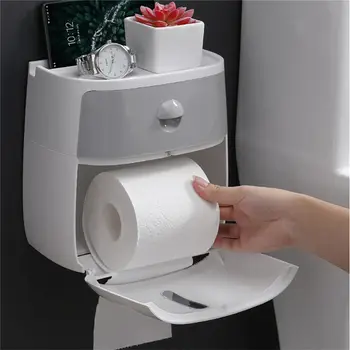 

Multi Function Wall Mount Toilet Paper Holder Roll Tissue Paper Waterproof Storage Box Mobile Small Objects Tissue Box for Home