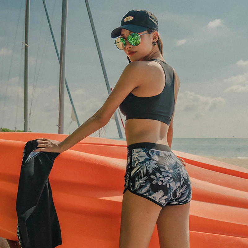Couples Rashguard swimwear women men solid blue print sportsuit bathing suit long sleeve front zipper shorts bathing suit - Цвет: Ladies 3 piece set