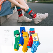 Женские забавные носки с принтом в стиле Харадзюку; Гольфы стильная футболка с изображением персонажей видеоигр узорчатые носки для девочек уличная высокое х/б носки набор 5 пар/упак