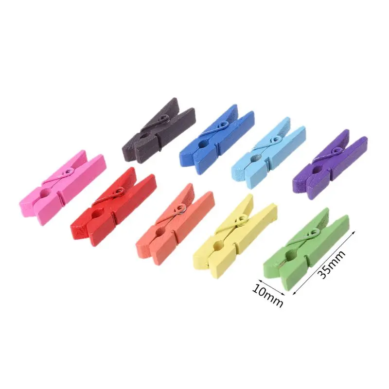 100Pcs Mini Natural Wooden Clothes Photo Paper Peg Pin Clothespin Craft Clips School Office Stationery C63B