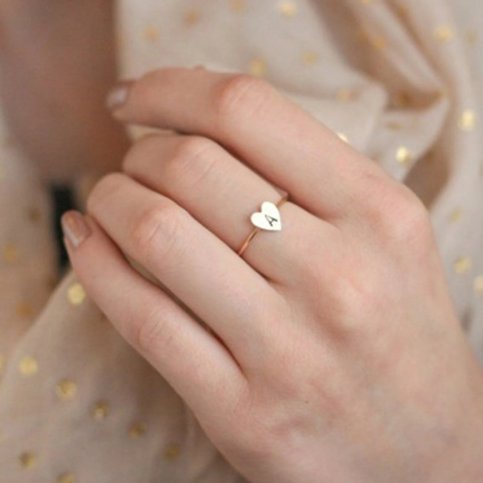8Seasons Fashion Open Gold Color Heart Capital Letter Message A-Z Ring Women Friendship Engagement Wedding Jewelry 1PC