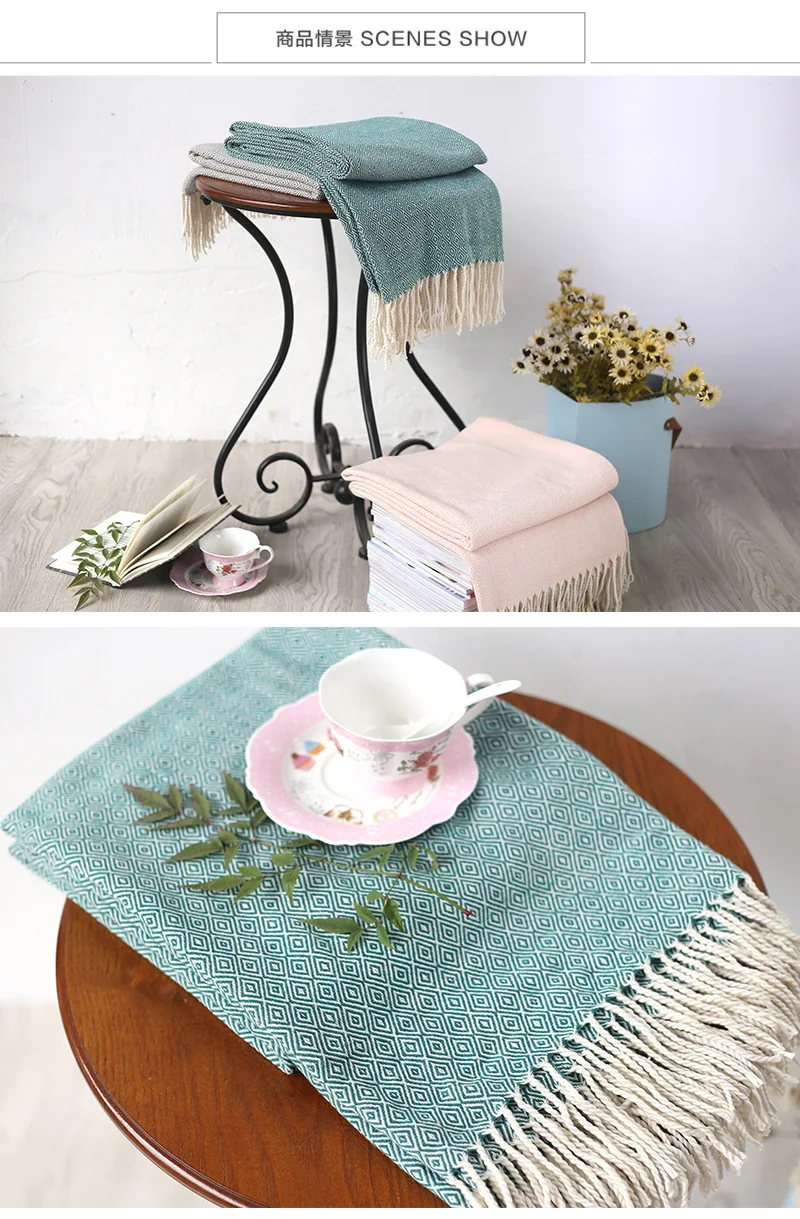 Pink Soft Warm Woven Knit Throw Blanket With Fringe For Sofa Couch Bed Decor