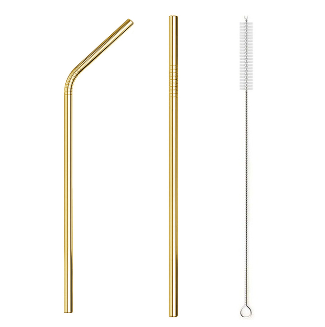Reusable Metal Drinking Straws 304 Stainless Steel Straw Sturdy Bent Straight Straw with Cleaning Brush Bar Party Acce