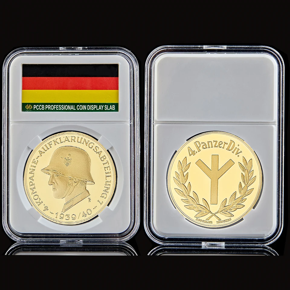 

1939 Euro Deutsche Kompanie Aufklarungsabteilung 4 Panzerdiv Metal Military Soldier Gold Coin W/ Capsule Display