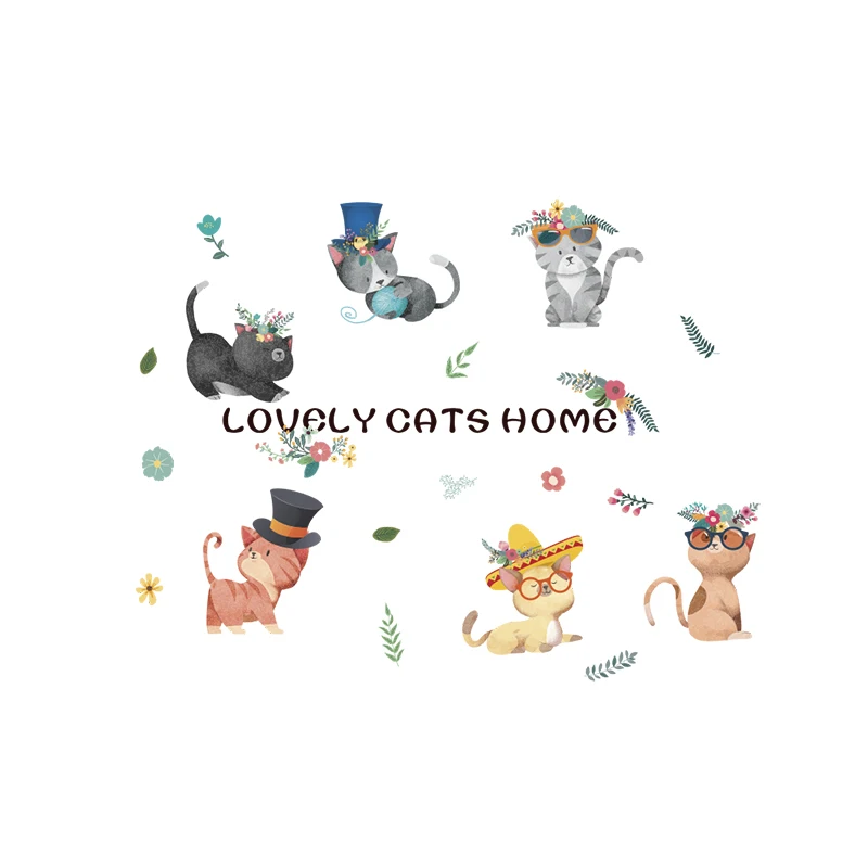 Lovely Cats Wall Stickers For Kids Rooms Bedroom Home Decor Cartoon Animals Wall DIY Poster PVC Mural Art Decoration Accessories