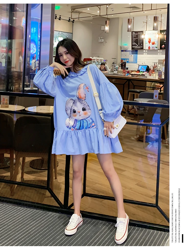 MissLymi милые топы с рисунками животных Kawaii для женщин осень Питер Пэн воротник фонарь длинный рукав свободные оборки блузки