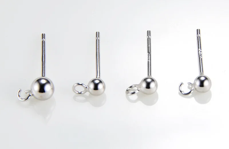 Серьги из стерлингового серебра S925, аксессуары, сделай сам, горох с кольцом, круглые бусины, Ушная игла, серьги, позолоченные серьги-гвоздики