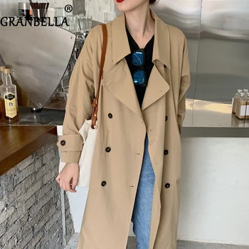 

New 2020 Plus Size Black Khaki Trench For Women Long Streetwear Casual Female Wide Belt Waisted Coat