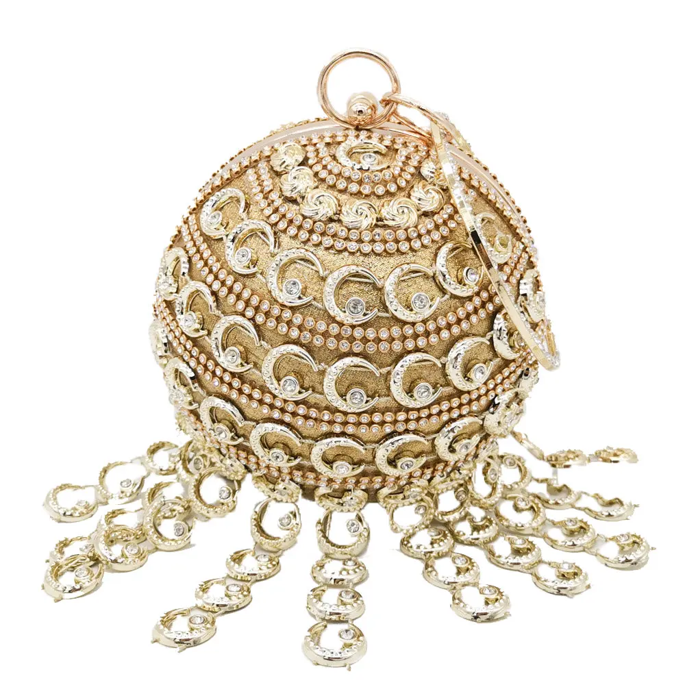 Boutique De FGG Vintage Round Ball Gold Clutch Purses for Women Evening