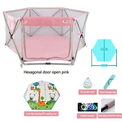 Parc de jeu rose pour bébé, léger, Portable, Installation gratuite, clôture de sécurité, aire de jeux antidérapante, tapis rampant pour nouveau né 
