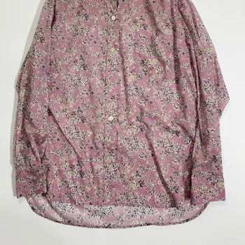 

Women Shirt Pink Flower Printed 100% Cotton Long Sleeve Shirt