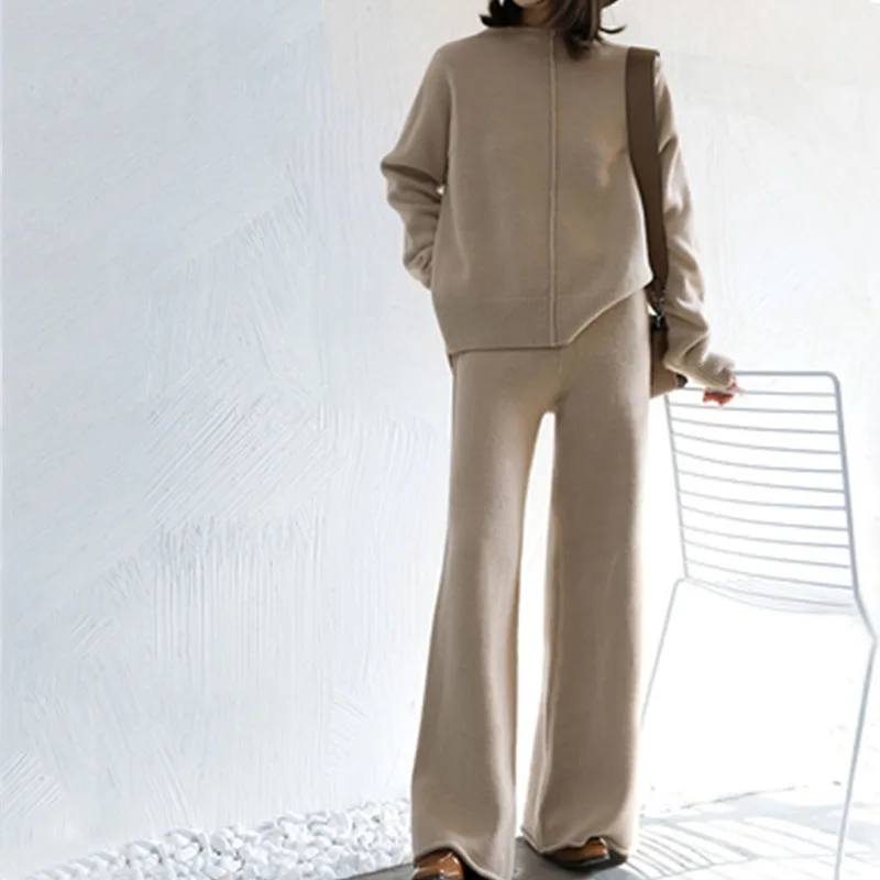 

Genayooa Winter Tracksuit 2 Piece Pant Suits For Women Knitted Long Sleeve Two Piece Set Top And Pants Women Suit Outwear Korean