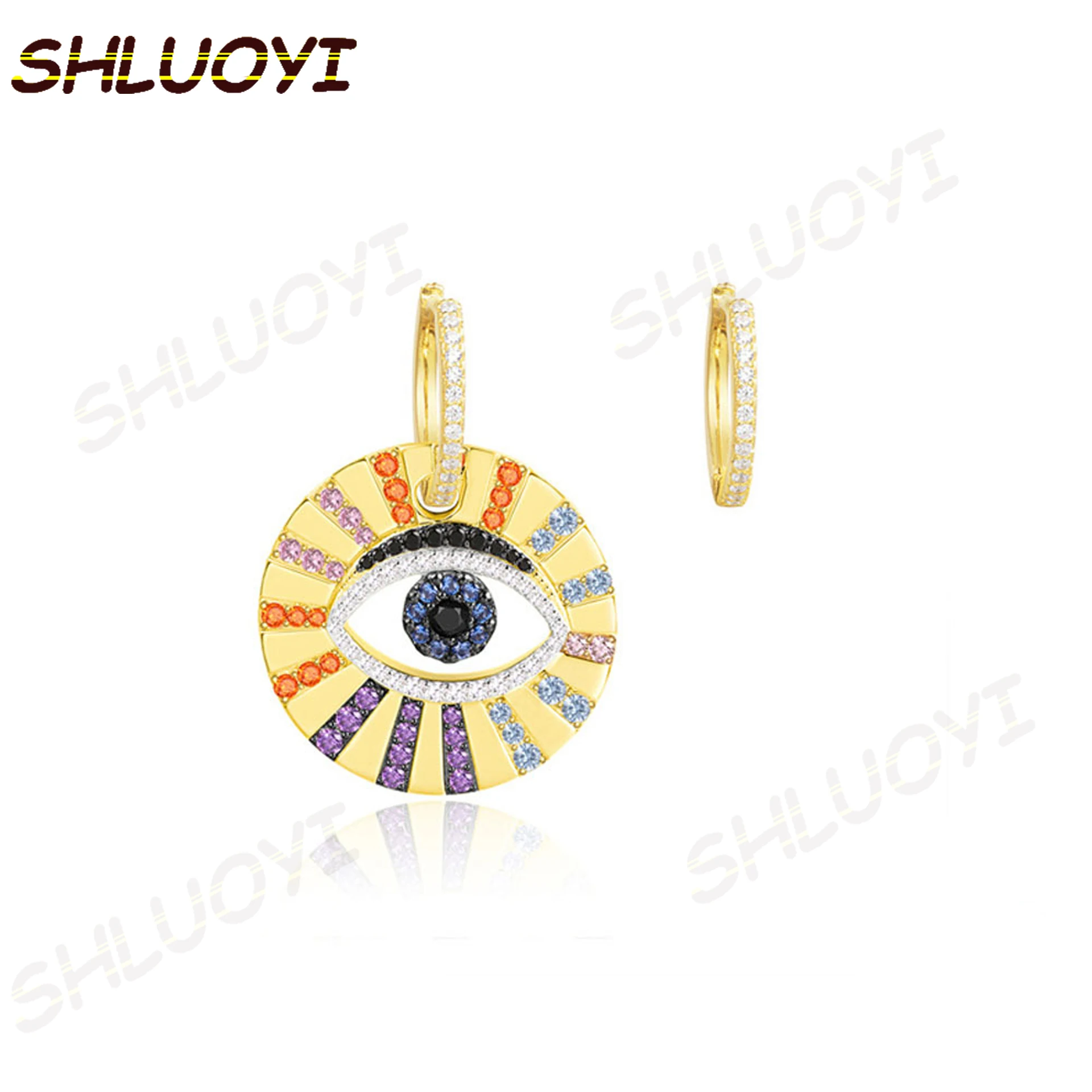 

Fashion Charm Sterling Silver Original 1:1 Copy,Asymmetric Pop Multicolor Lucky Eye Earrings Luxury Jewelry Gift For Female