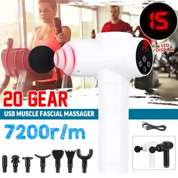 

7200r/min Electric Massage Gun 20 Gears Adjustable Fascial Body Massager Gun USB Smart Muscle Relaxation Pain Relief Machine
