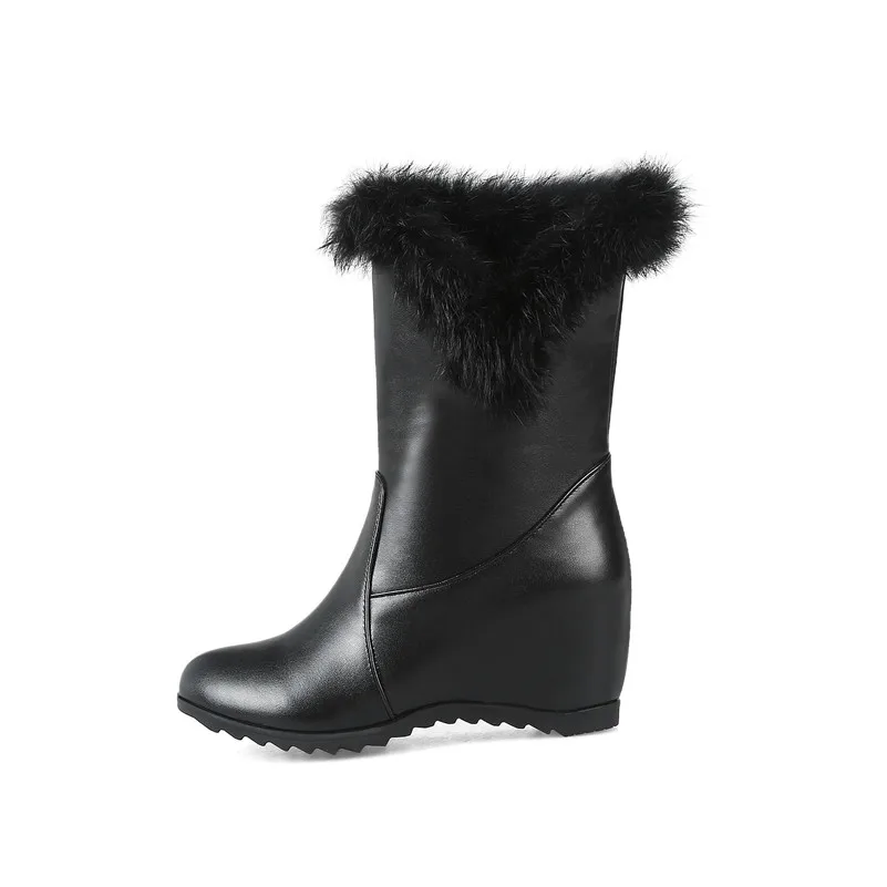 ANNYMOLI Women Boots Winter Snow Boots Fur Height Increasing High Heel Mid Calf Boots Warm Round Toe Shoes Lady Plus Size 34-43 ANNYMOLI Women Boots Winter Snow Boots Fur Height Increasing High Heel Mid Calf Boots Warm Round Toe Shoes Lady Plus Size 34-43