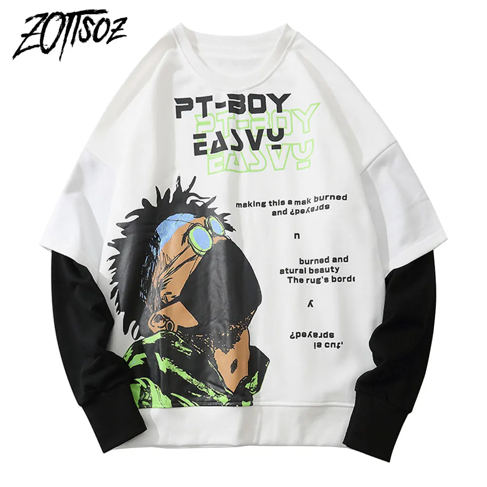 

Punk Rock Rapper Sweatshirts Streetwear Hip Hop Casual Fake 2 Pieces Pullover Hoodies Mens Women Harajuku Gothic Clothing Tops
