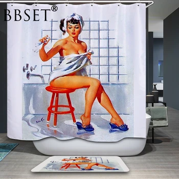 

BBSET Retro Shower Curtain Marilyn Monroe Portrait 3D Pattern Thicken Waterproof Bath Curtain for Bathroom with 12 Hooks