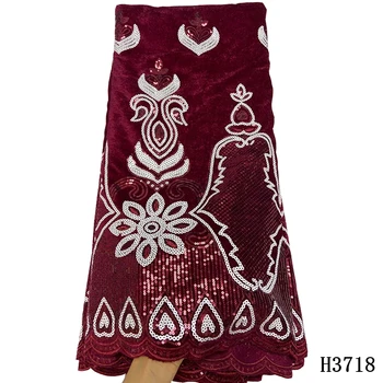

Latest African lace fabric 2020 high quality Velvet lace fabric with Sequins French lace fabric for Evening Party Dress HJ3424