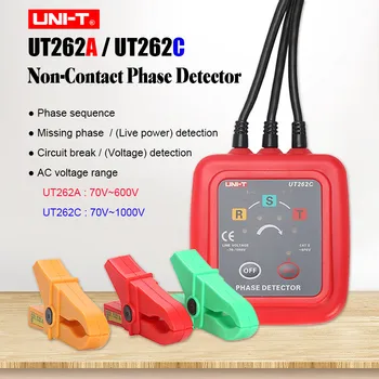 

UNI-T UT262A UT262C Non-Contact 3 Phase Detector;live wire detection;phase identipcation;missing-phase judgment AC voltage meter