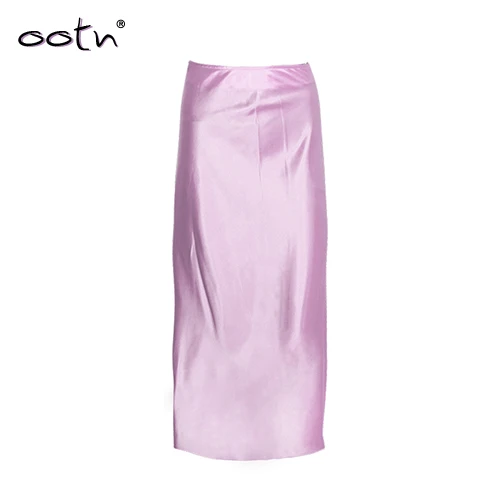 Pink OOTN уличная атласная длинная розовая Женская юбка на молнии свободная прямая юбка желтая Повседневная Женская юбка женская летняя Осенняя элегантная - Цвет: Pink