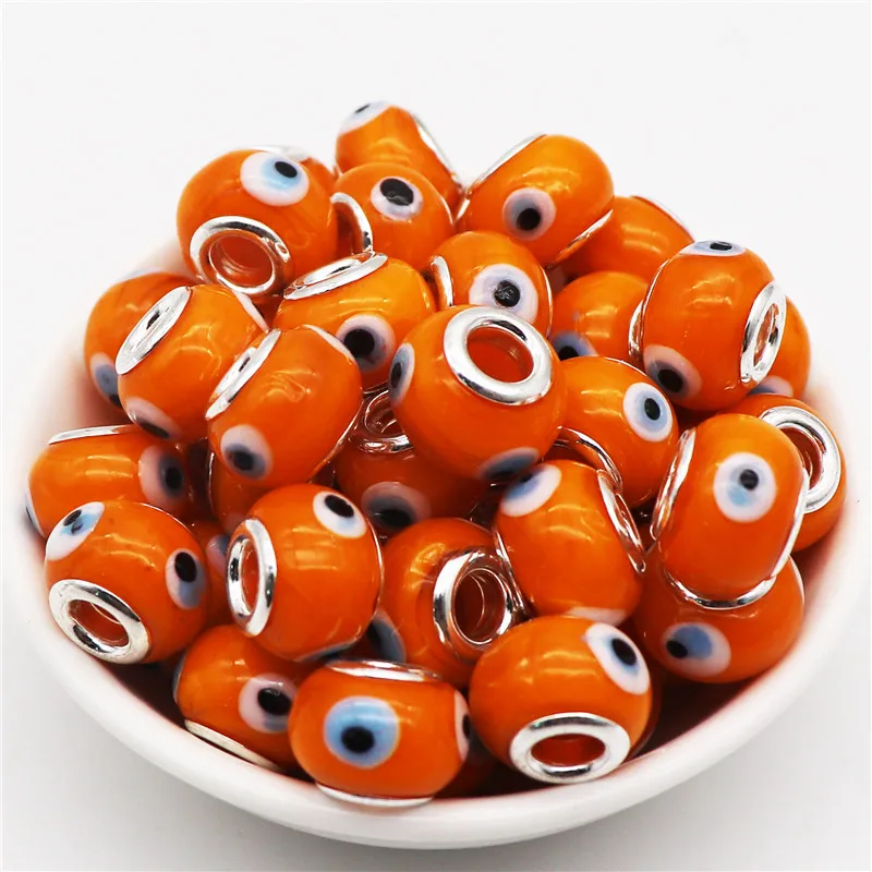 

10Pcs New Hot Evil Eye Color 16mm Big Hole Round Loose Spacer Beads fit Bracelet Bangle Chain Necklace for Women Men DIY Jewelry